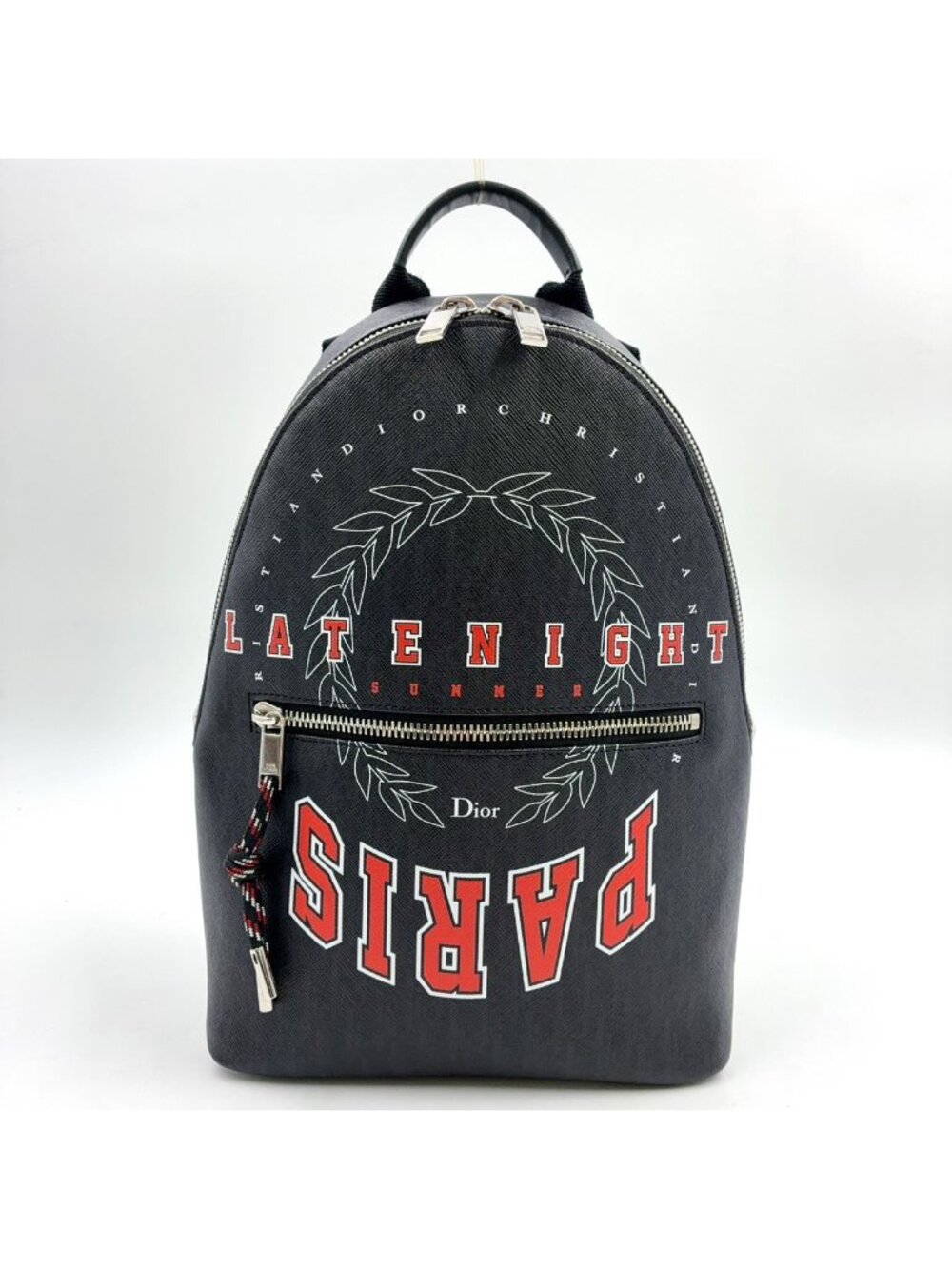 Dior Homme Leather Black White Red Backpack Silver